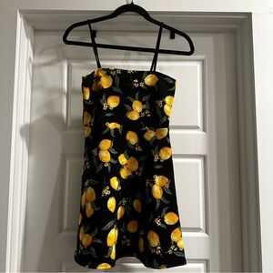 H&M Divided Black & Yellow Lemon Skater Mini Dress Small/Size 4 Summer Strappy